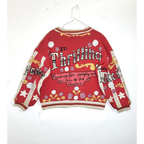 VTG NO! The Jeans Revolt One Size Embroidered Sweater Circus Dream Pink Red RARE - Picture 2 of 16